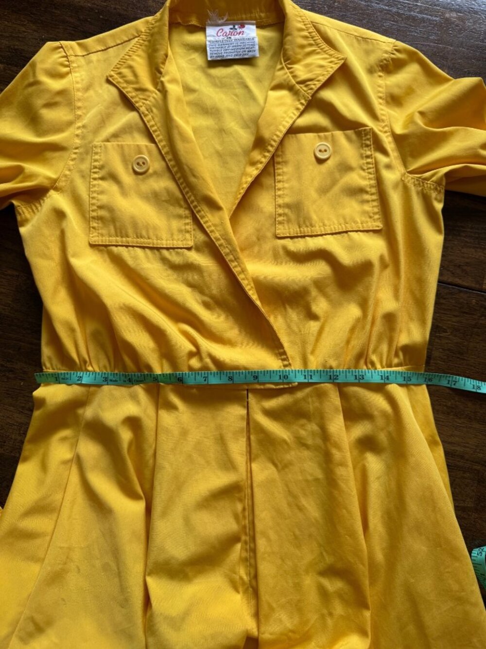 Vintage Caron Retro 70's Yellow Midi Length Long Sleeve Shirt Dress Size Small - Picture 11 of 13